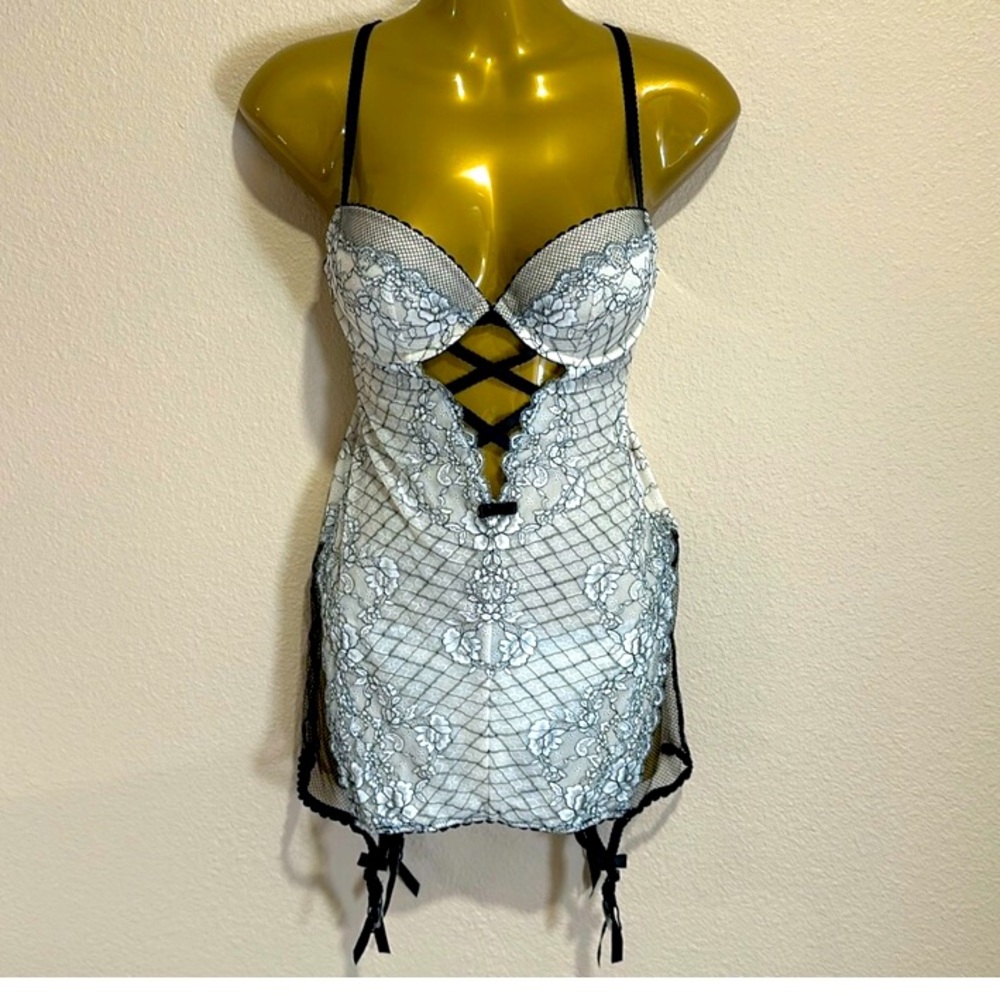 Victoria's Secret Black and White Lace Chemise